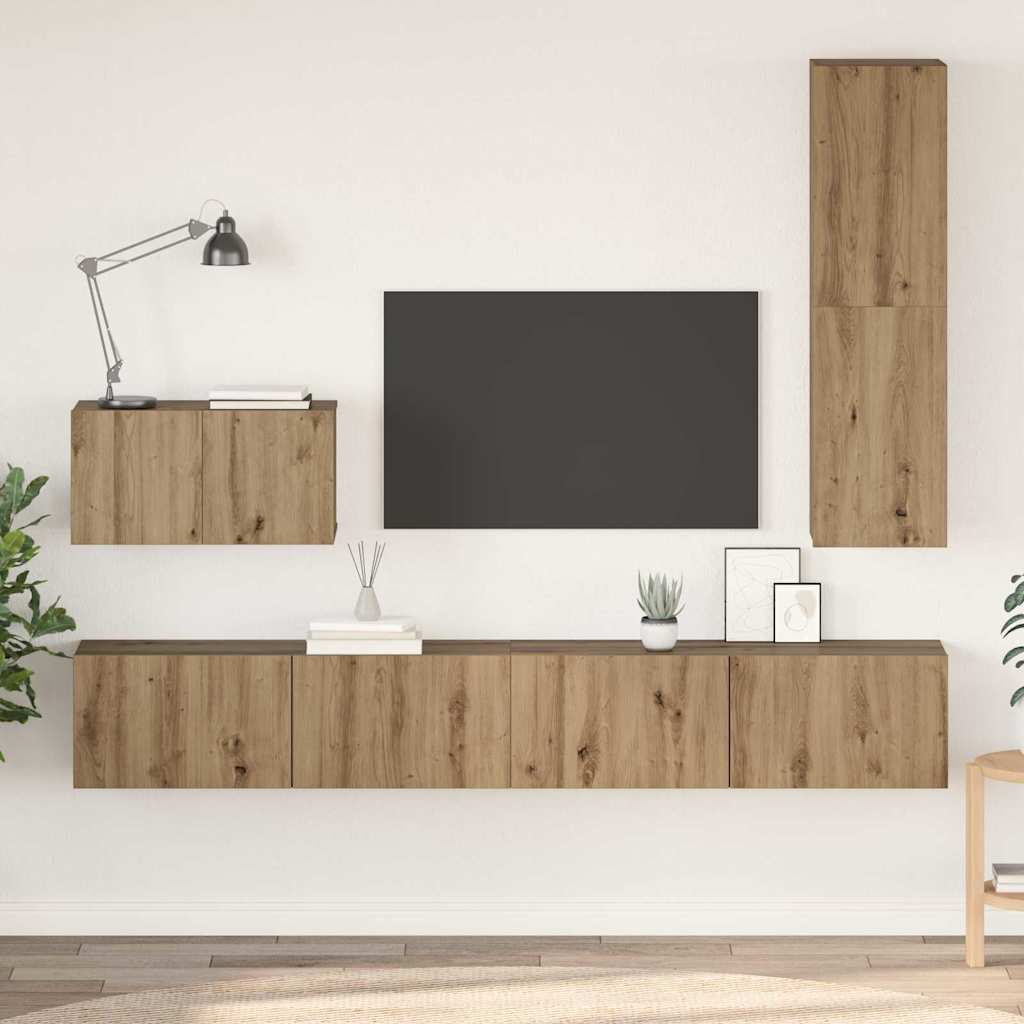 Meuble TV mural 4 pcs Chêne artisanal Bois d'ingénierie - XIOS