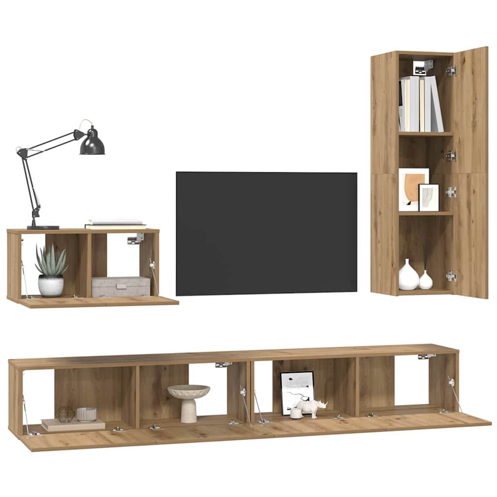 Meuble TV mural 4 pcs Chêne artisanal Bois d'ingénierie - XIOS