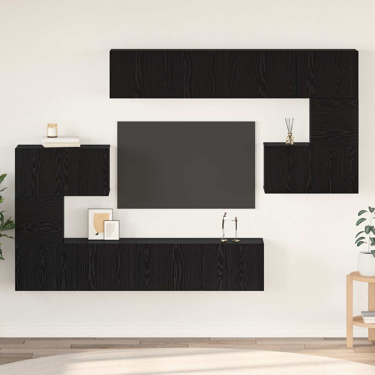 Ensemble meuble TV 8 pc Chêne noir Bois d'ingénierie