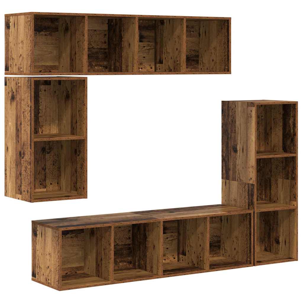 Ensemble meuble TV 4 pc Bois ancien Bois d'ingénierie