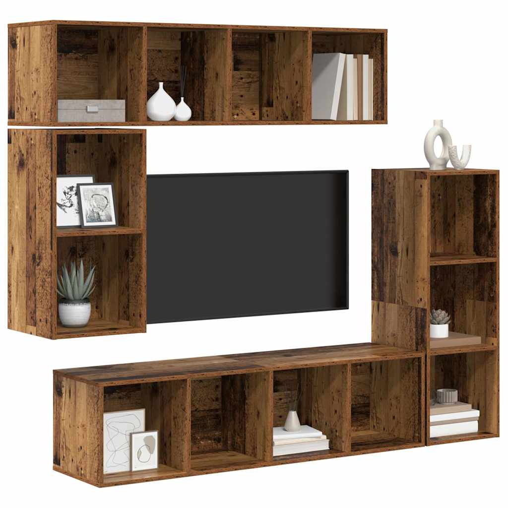 Ensemble meuble TV 4 pc Bois ancien Bois d'ingénierie
