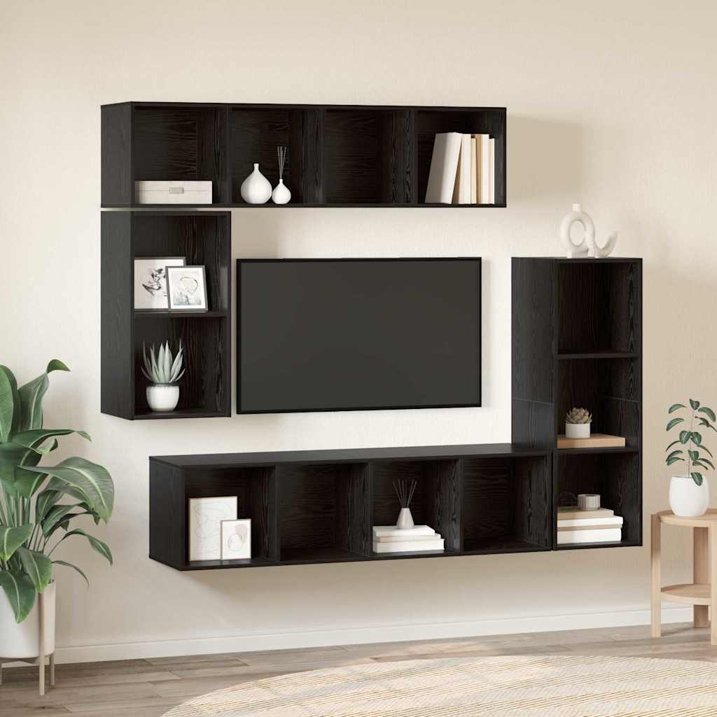 Ensemble meuble TV 4 pc Chêne noir Bois d'ingénierie