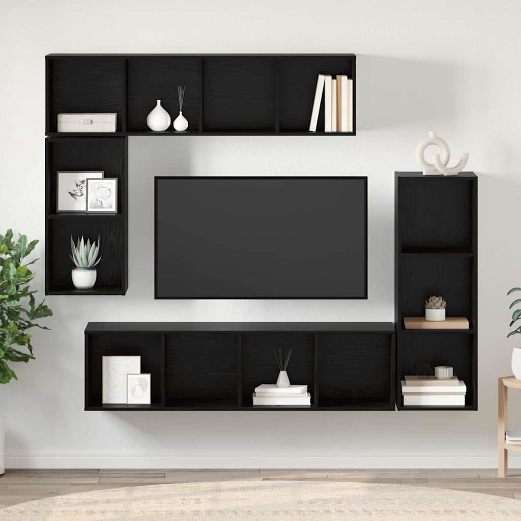 Ensemble meuble TV 4 pc Chêne noir Bois d'ingénierie