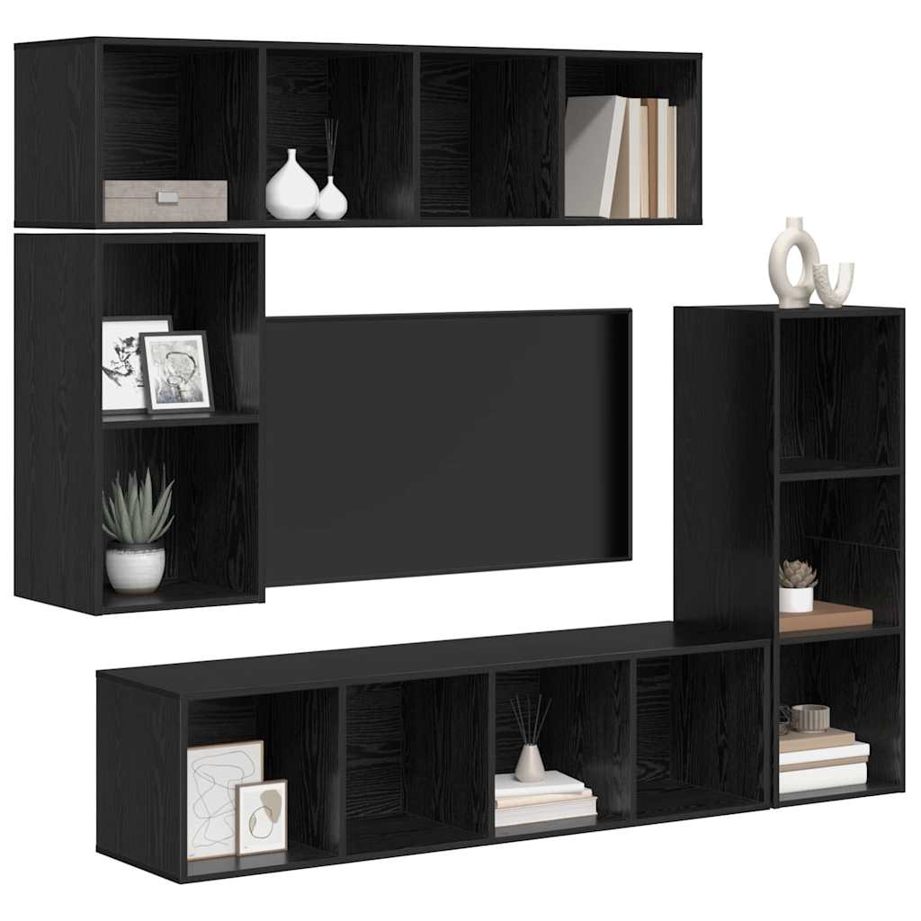 Ensemble meuble TV 4 pc Chêne noir Bois d'ingénierie