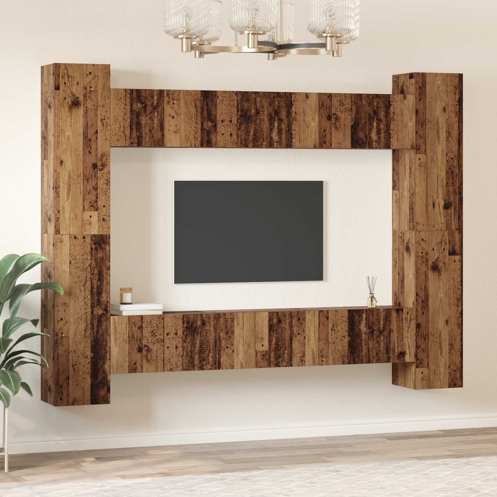 Ensemble meuble TV 10 pc Bois Ancien Bois d'ingénierie