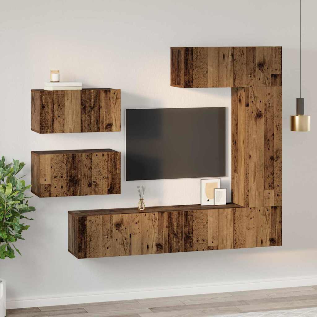Ensemble meuble TV 6 pc Bois Ancien Bois d'ingénierie
