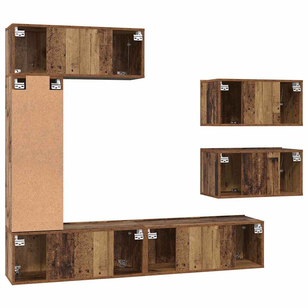 Ensemble meuble TV 6 pc Bois Ancien Bois d'ingénierie