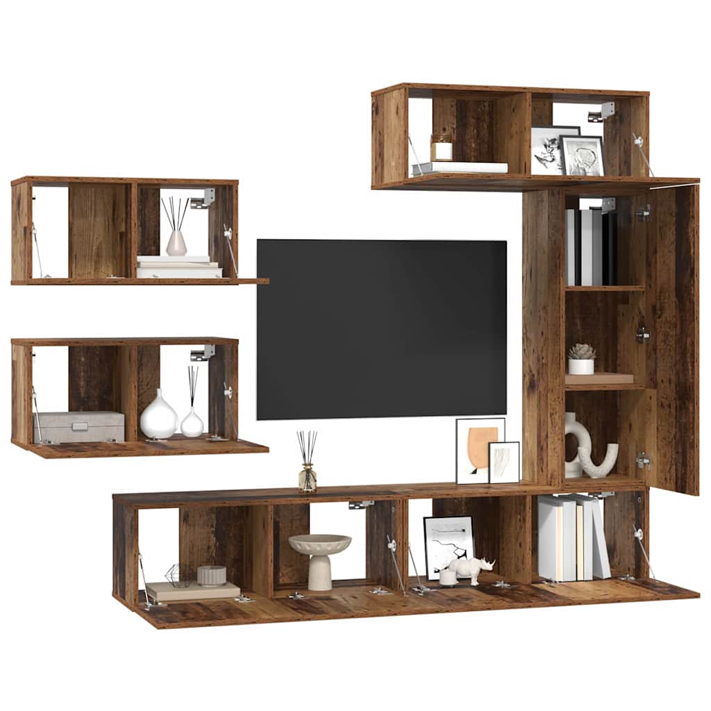 Ensemble meuble TV 6 pc Bois Ancien Bois d'ingénierie