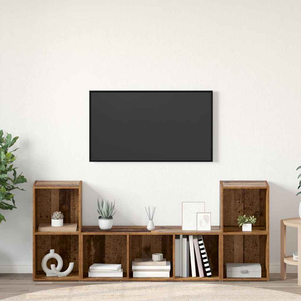 Meuble TV 3 pcs Marron 107 x 35 x 37 cm Bois d'ingénierie - XIOS