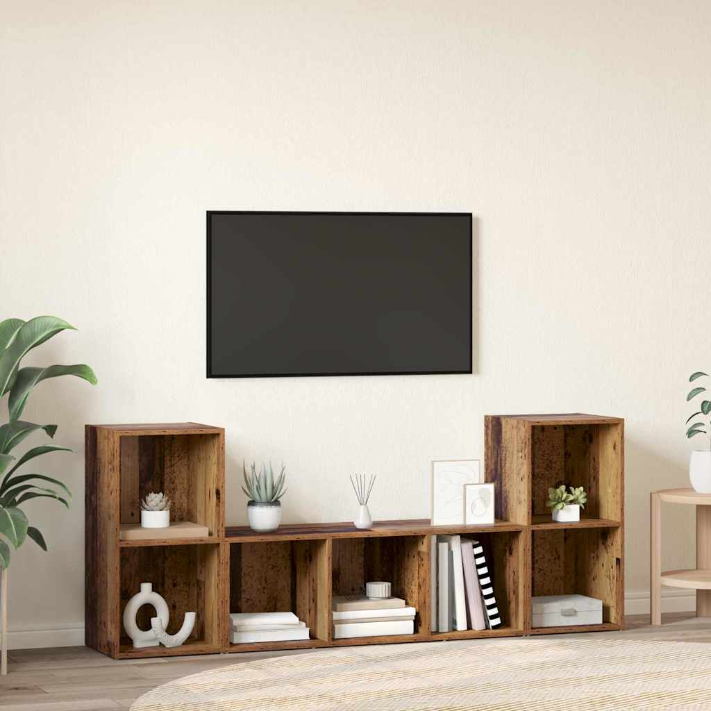 Meuble TV 3 pcs Marron 107 x 35 x 37 cm Bois d'ingénierie - XIOS