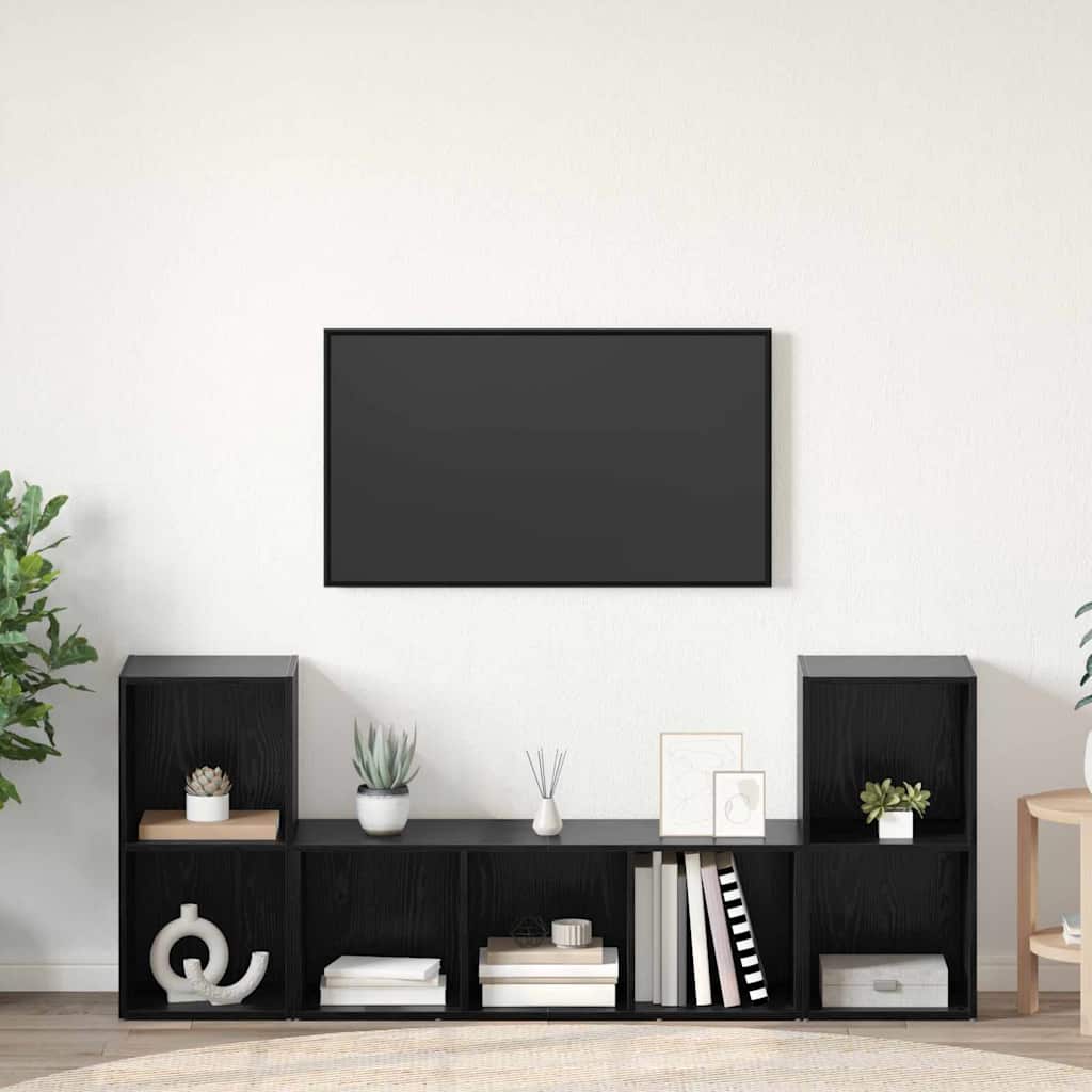 Meuble TV 3 pcs Noir 107 x 35 x 37 cm Bois d'ingénierie - XIOS