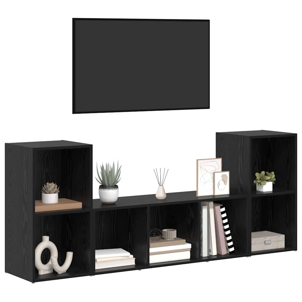 Meuble TV 3 pcs Noir 107 x 35 x 37 cm Bois d'ingénierie - XIOS