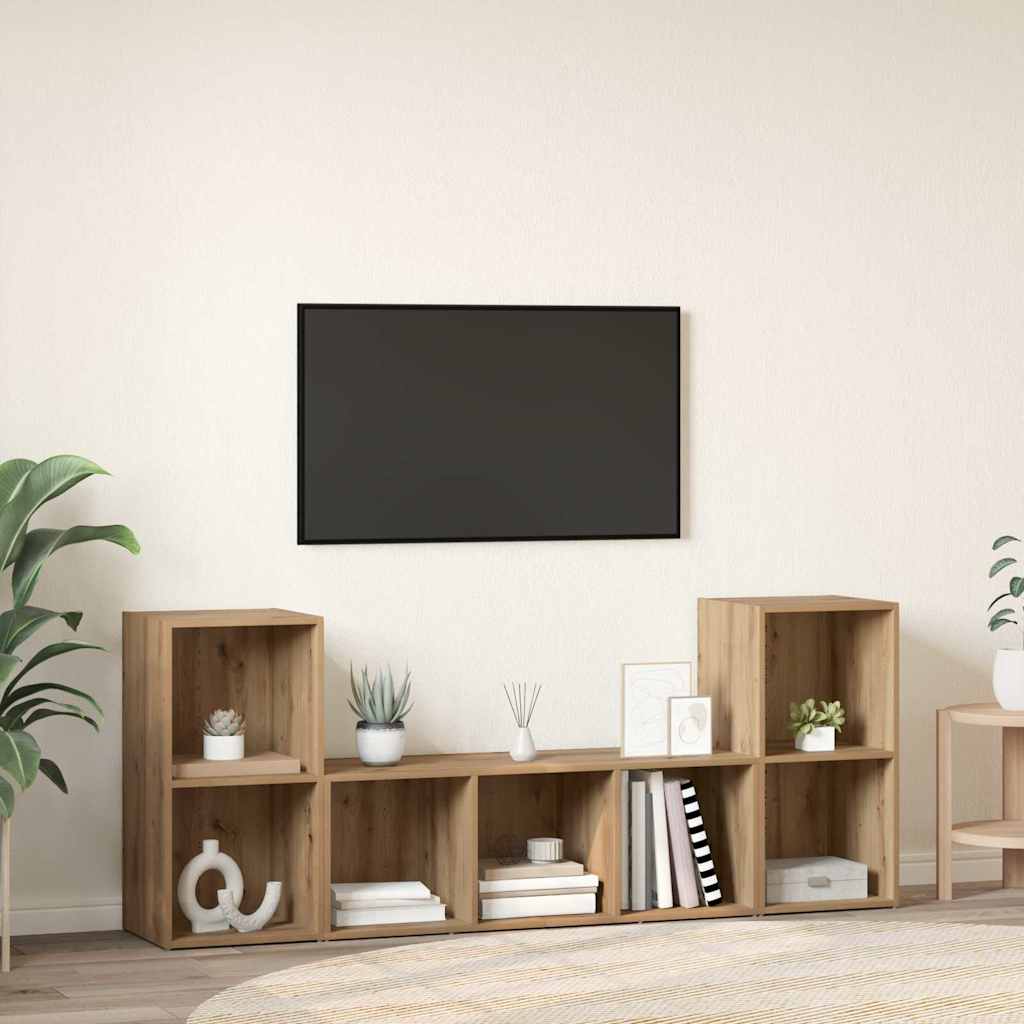 Meuble TV 3 pcs Marron 107 x 35 x 37 cm Bois d'ingénierie - XIOS