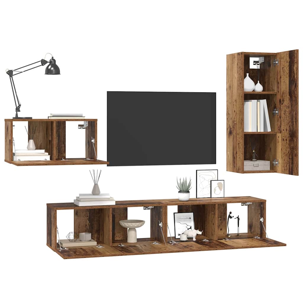 Ensemble meuble TV 4 pcs Bois ancien 30,5 x 30 x 90 cm - XIOS