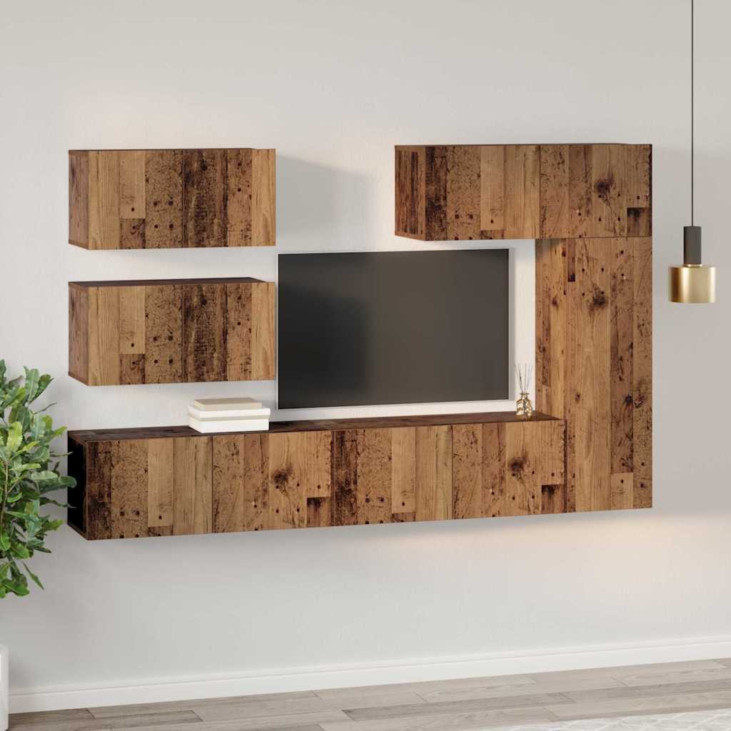 Ensemble meuble TV 6 pc Bois Ancien Bois d'ingénierie