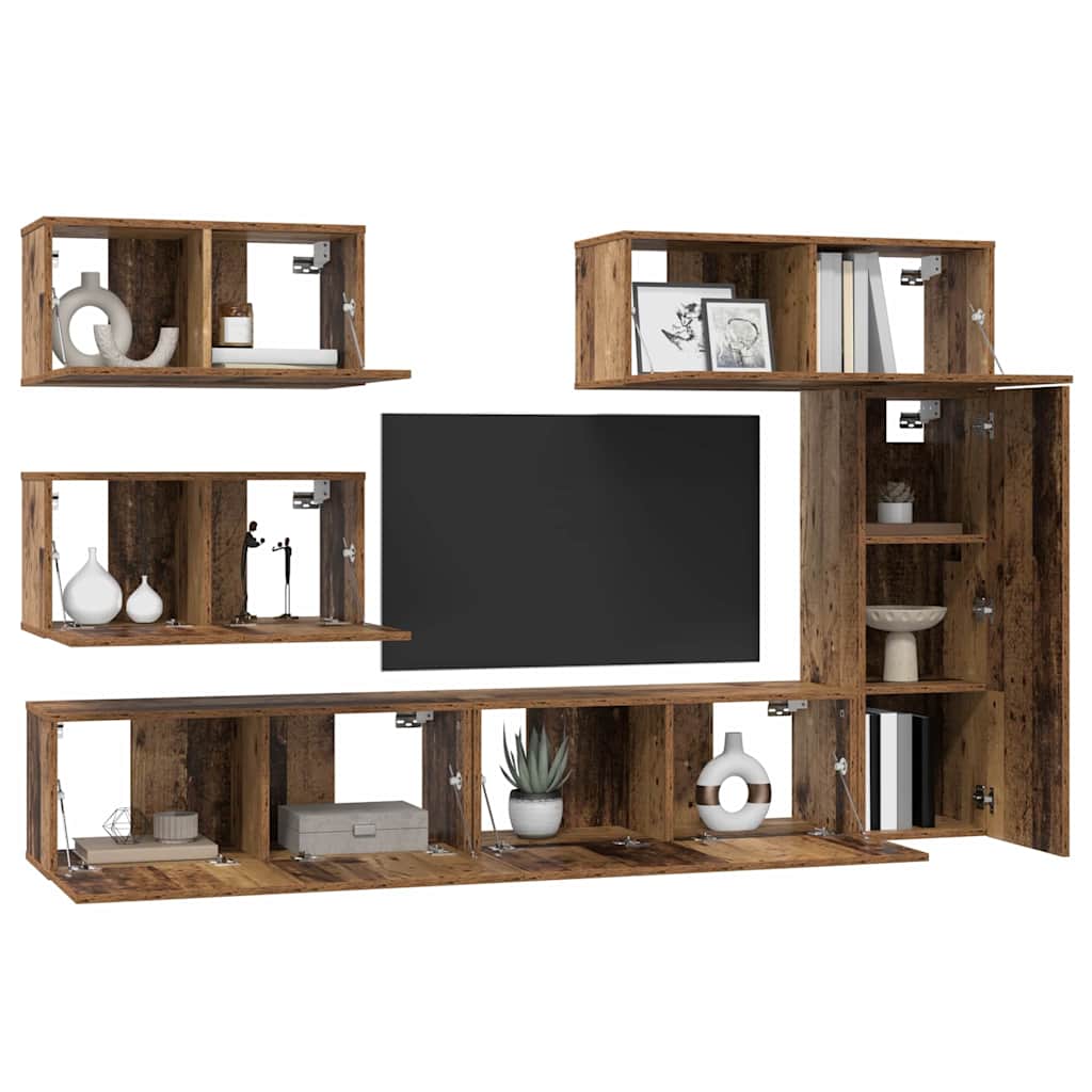 Ensemble meuble TV 6 pc Bois Ancien Bois d'ingénierie