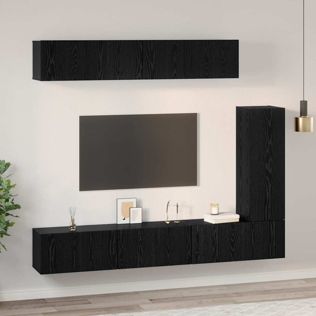 Ensemble meuble TV 6 pc Chêne noir Bois d'ingénierie