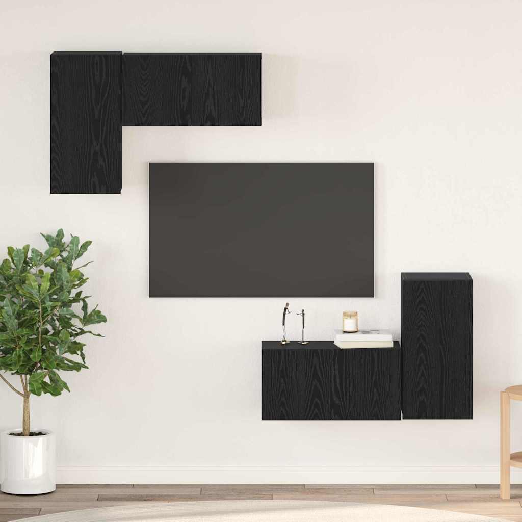 Ensemble meuble TV 4 pc Chêne noir Bois d'ingénierie