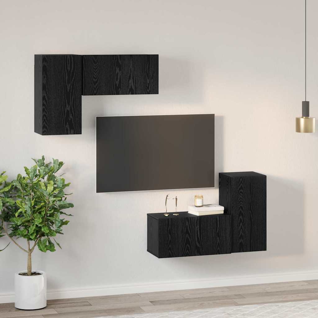Ensemble meuble TV 4 pc Chêne noir Bois d'ingénierie