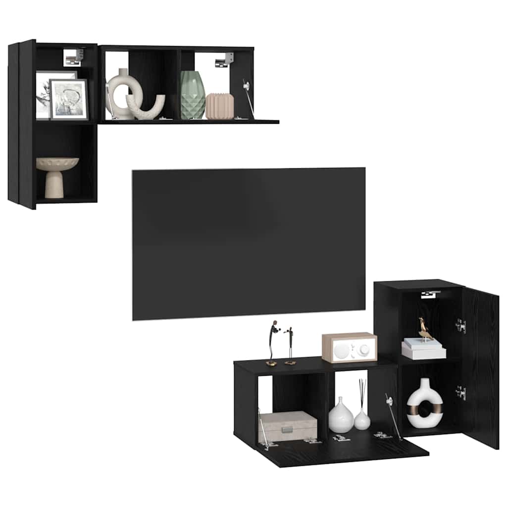 Ensemble meuble TV 4 pc Chêne noir Bois d'ingénierie