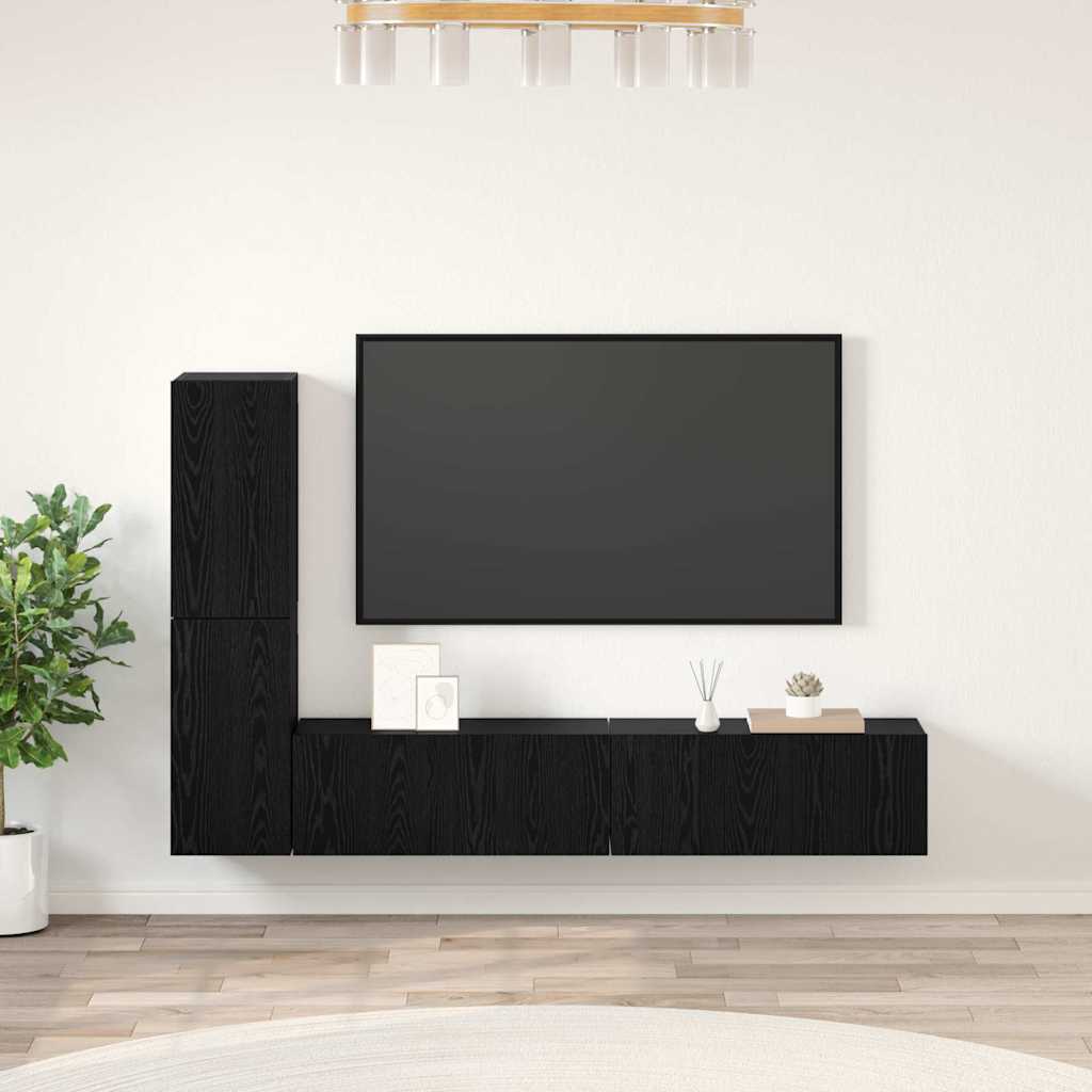 Meuble TV mural 2 pc Chêne noir Bois d'ingénierie