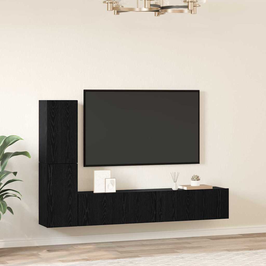 Meuble TV mural 2 pc Chêne noir Bois d'ingénierie