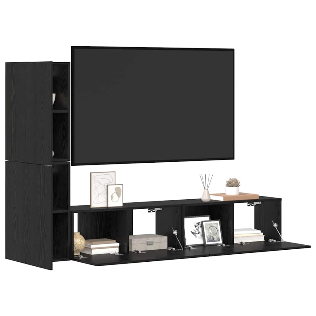 Meuble TV mural 2 pc Chêne noir Bois d'ingénierie