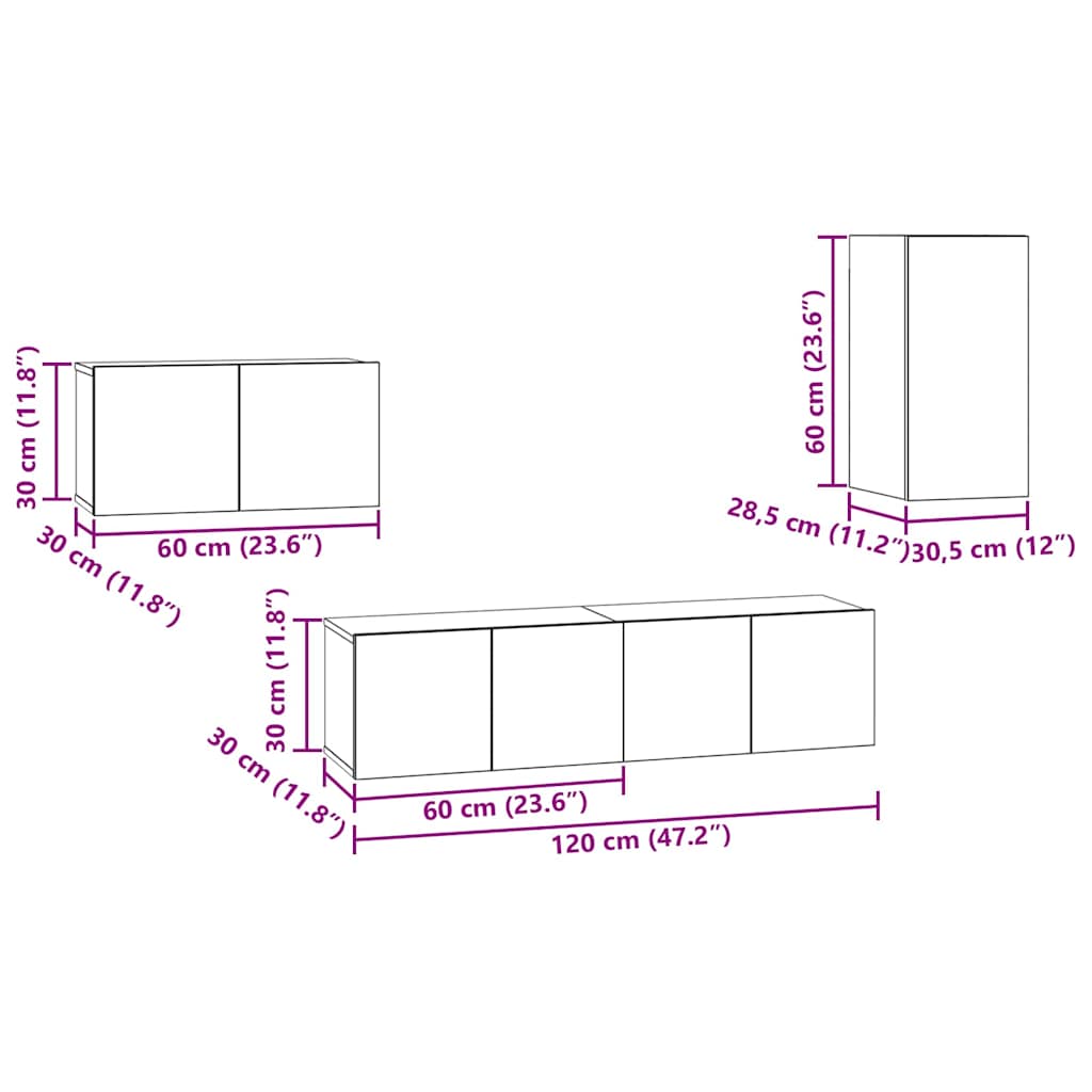 Ensemble meuble TV 4 pcs Chêne noir 30.5 x 30 x 60 cm - XIOS