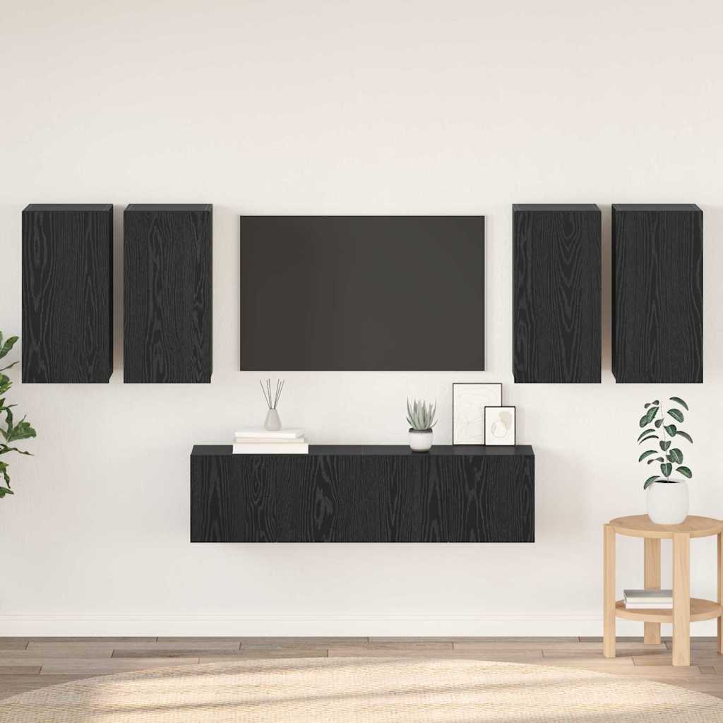 Ensemble meuble TV 6 pc Chêne noir Bois d'ingénierie