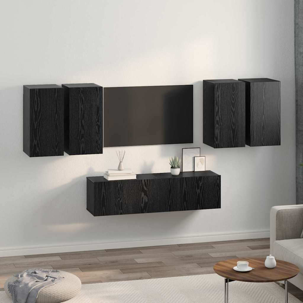 Ensemble meuble TV 6 pc Chêne noir Bois d'ingénierie