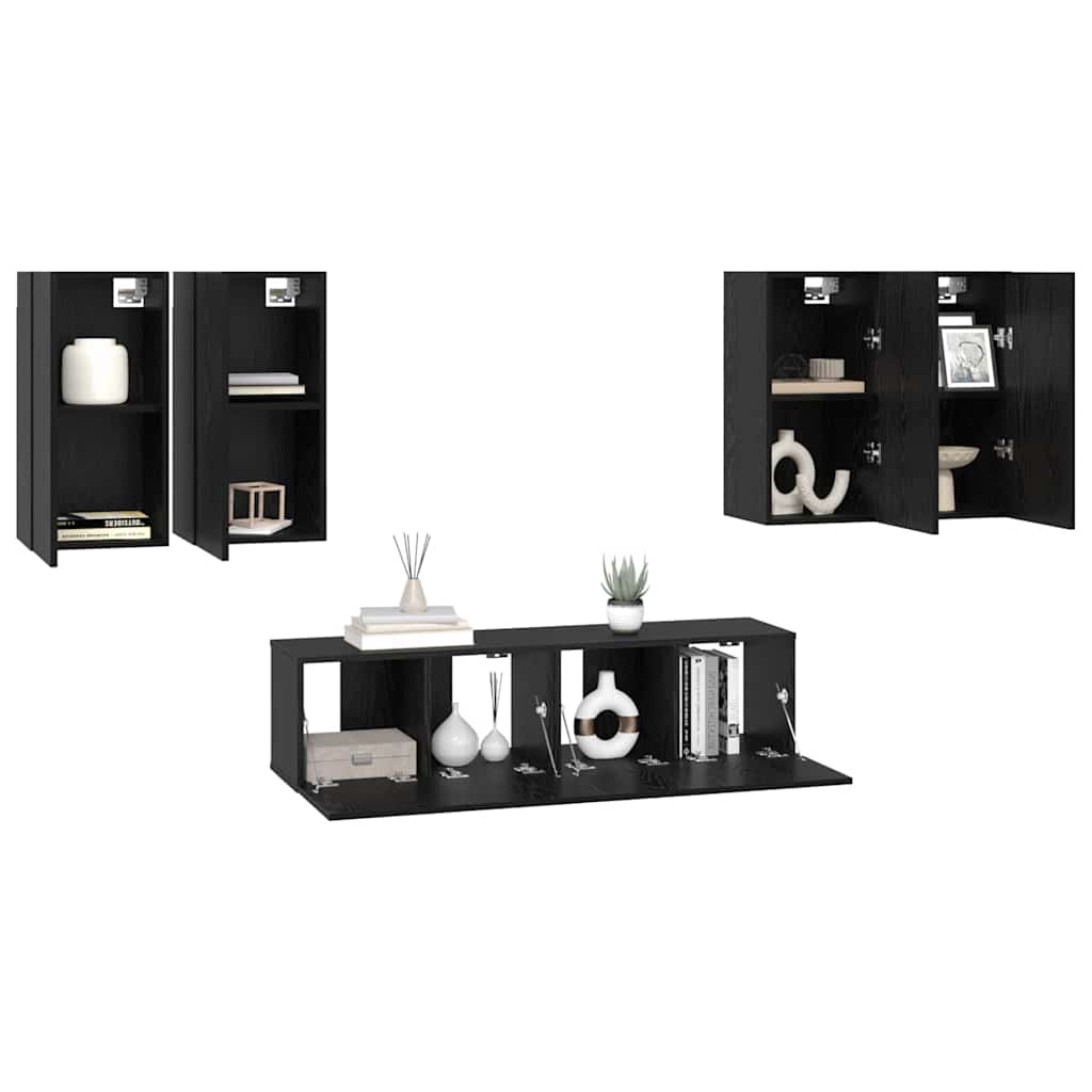 Ensemble meuble TV 6 pc Chêne noir Bois d'ingénierie