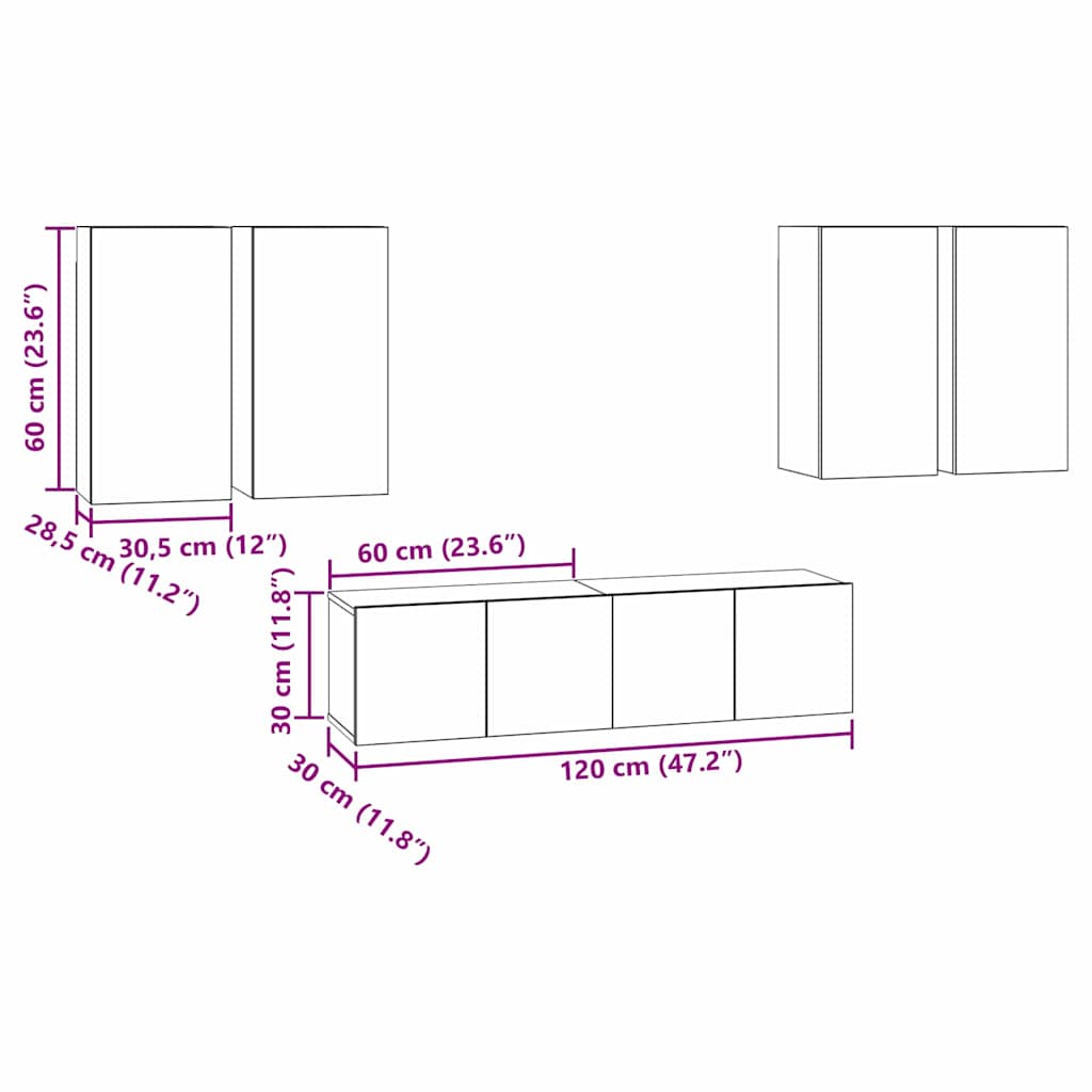 Ensemble meuble TV 6 pc Chêne noir Bois d'ingénierie