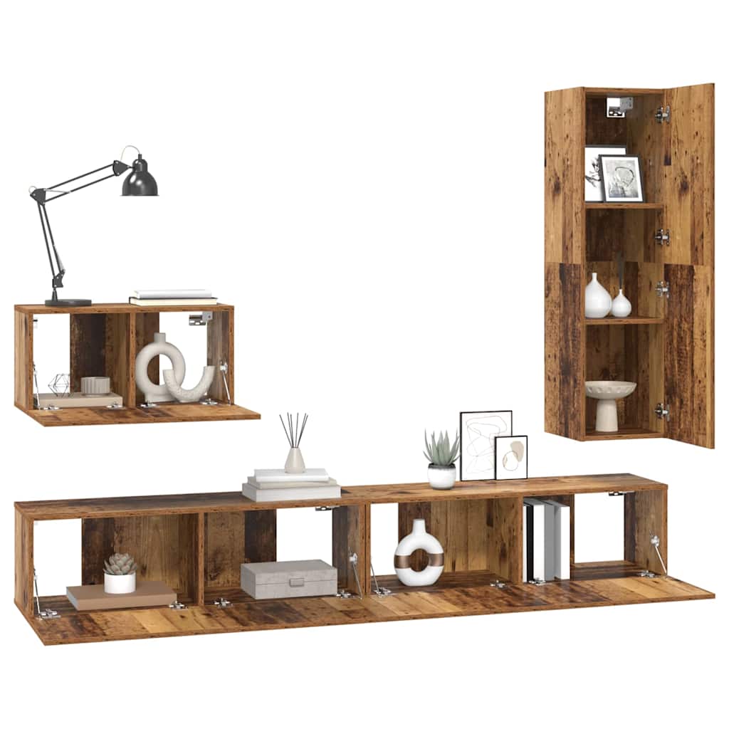 Ensemble meuble TV 4 pcs Bois Ancien Bois d'ingénierie - XIOS