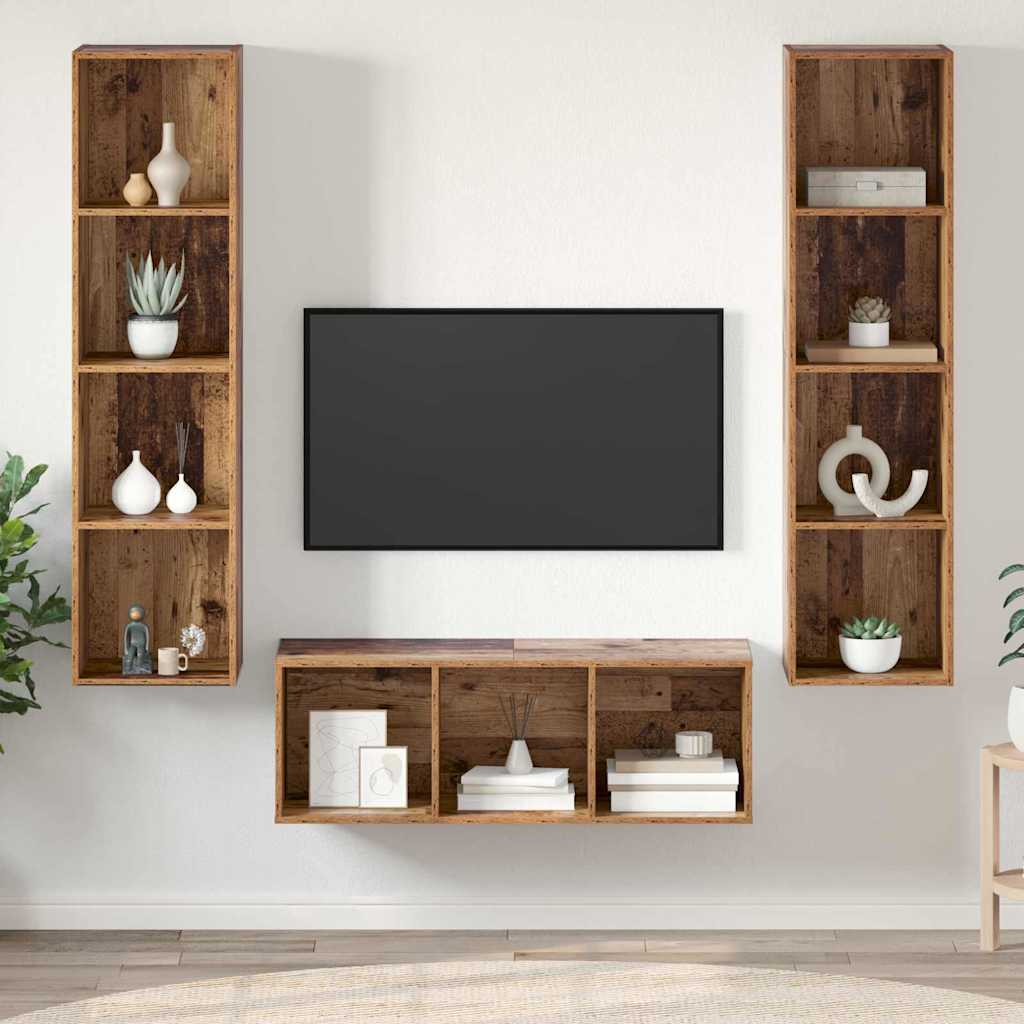 Ensemble meuble TV 3 pc Bois Ancien Bois d'ingénierie