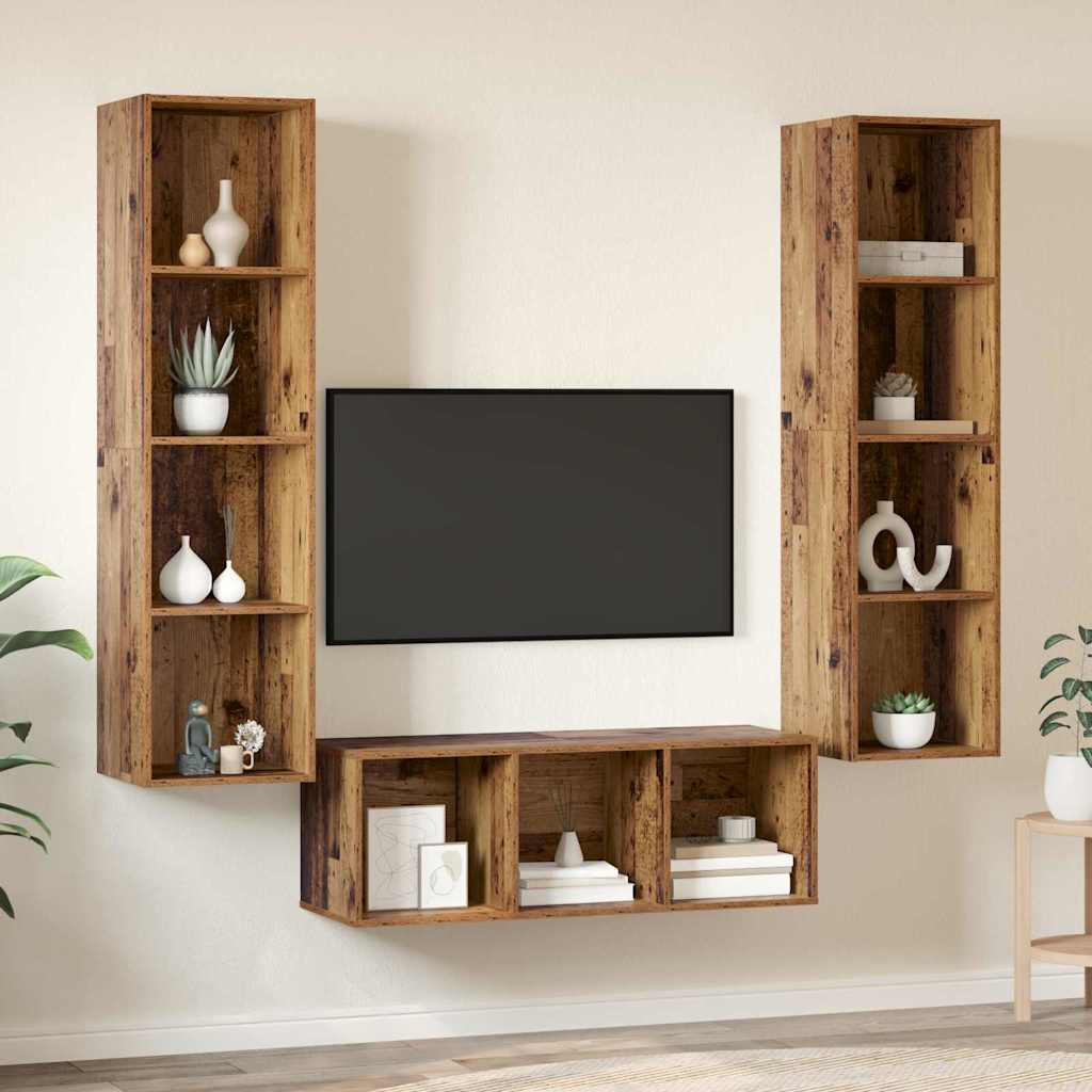 Ensemble meuble TV 3 pc Bois Ancien Bois d'ingénierie