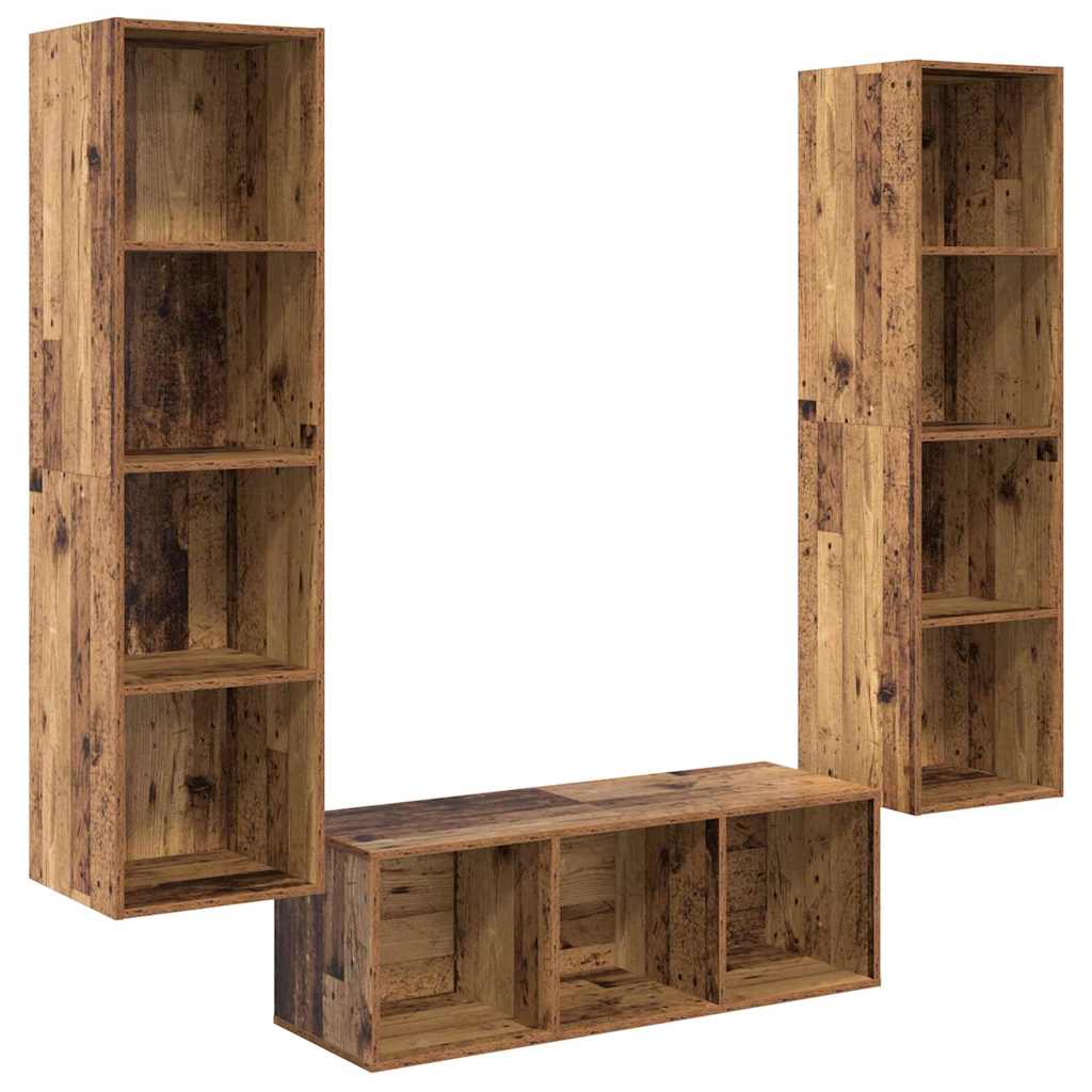 Ensemble meuble TV 3 pc Bois Ancien Bois d'ingénierie