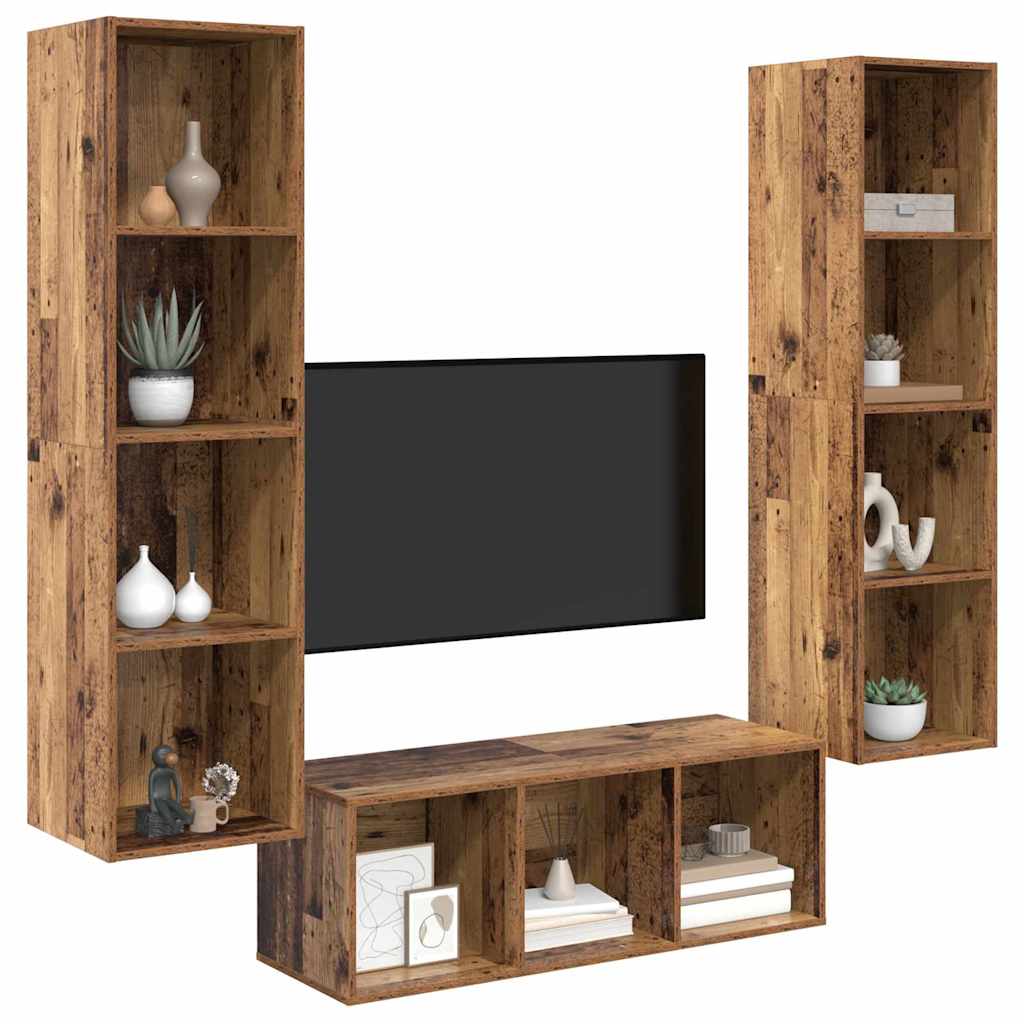 Ensemble meuble TV 3 pc Bois Ancien Bois d'ingénierie
