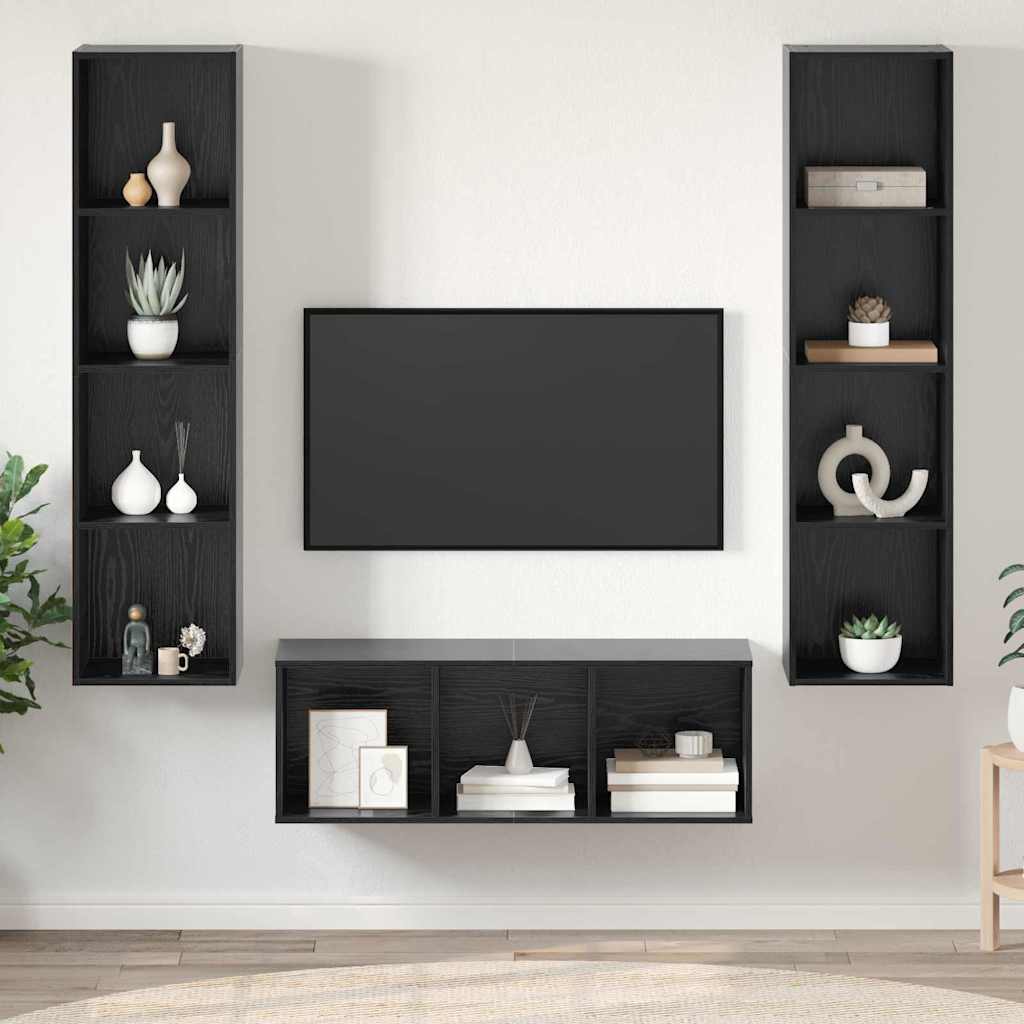 Ensemble meuble TV 3 pc Chêne noir Bois d'ingénierie