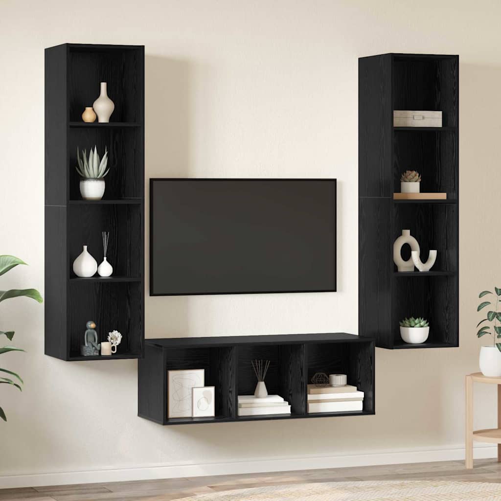 Ensemble meuble TV 3 pc Chêne noir Bois d'ingénierie