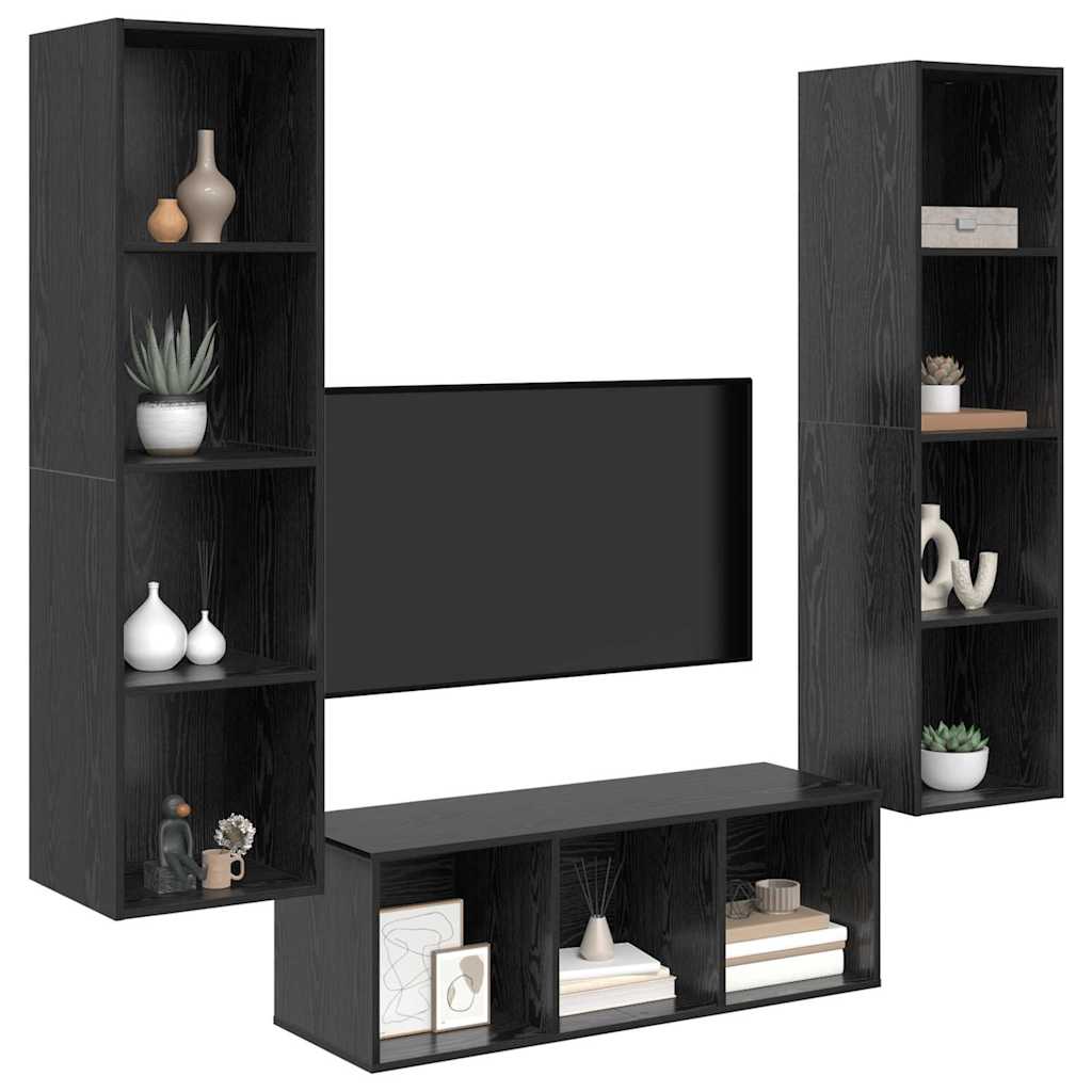 Ensemble meuble TV 3 pc Chêne noir Bois d'ingénierie