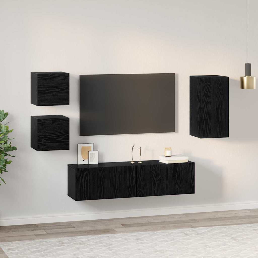 Ensemble meuble TV 5 pcs Chêne noir Bois d'ingénierie - XIOS