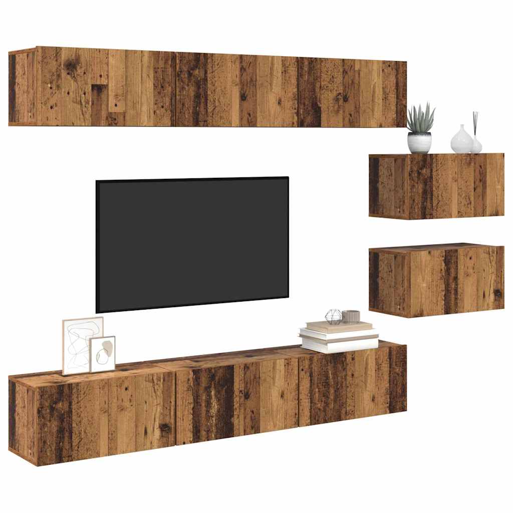 Ensemble meuble TV 8 pc Bois ancien Bois d'ingénierie