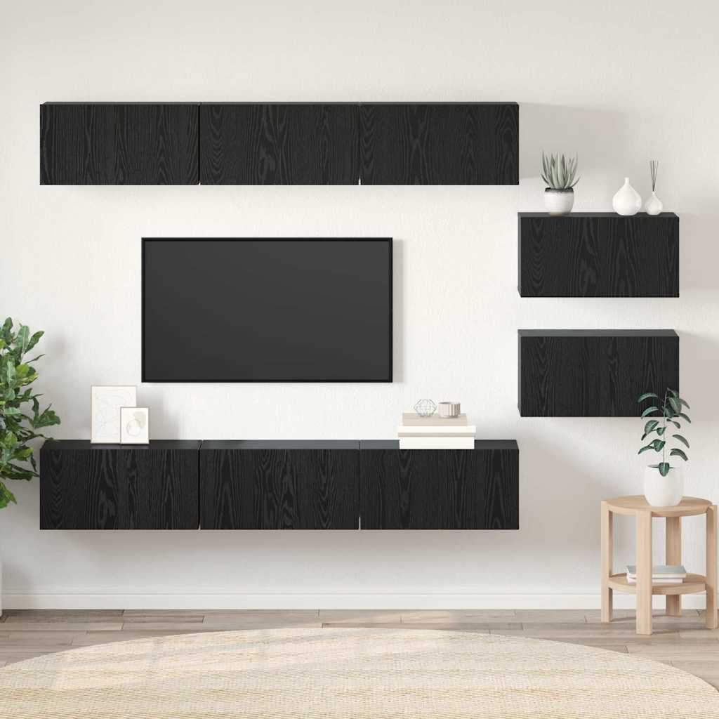 Ensemble meuble TV Montage mural Chêne noir Bois d'ingénierie - XIOS