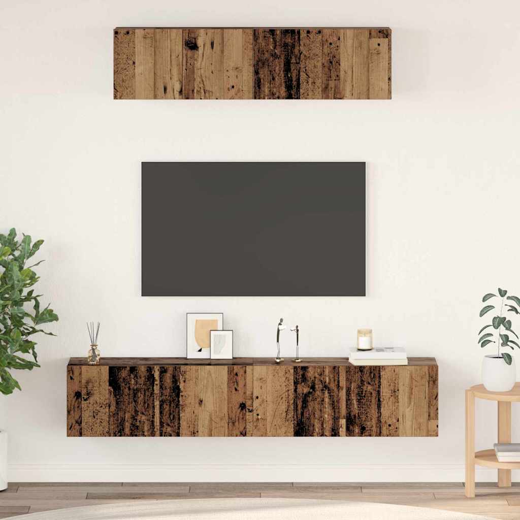 Ensemble meuble TV 4 pc Bois Ancien Bois d'ingénierie