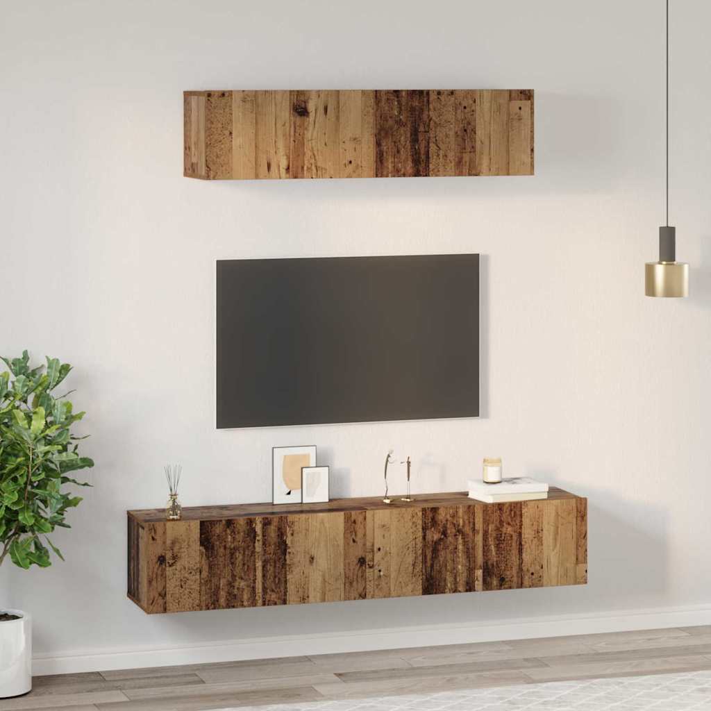Ensemble meuble TV 4 pc Bois Ancien Bois d'ingénierie