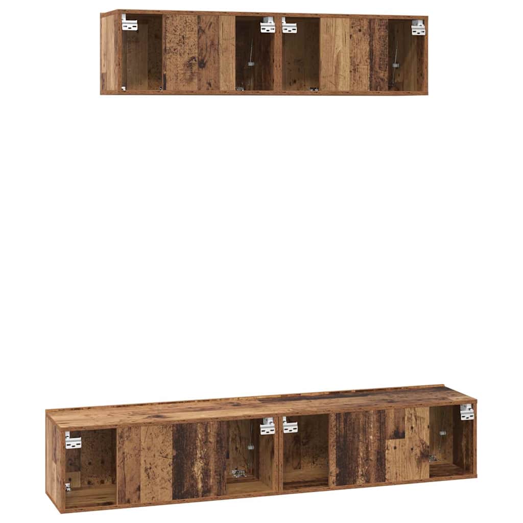 Ensemble meuble TV 4 pc Bois Ancien Bois d'ingénierie