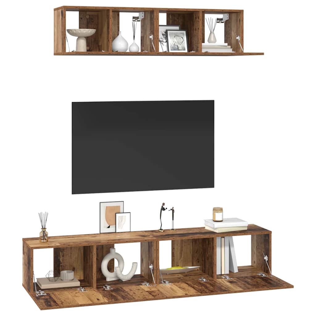 Ensemble meuble TV 4 pc Bois Ancien Bois d'ingénierie