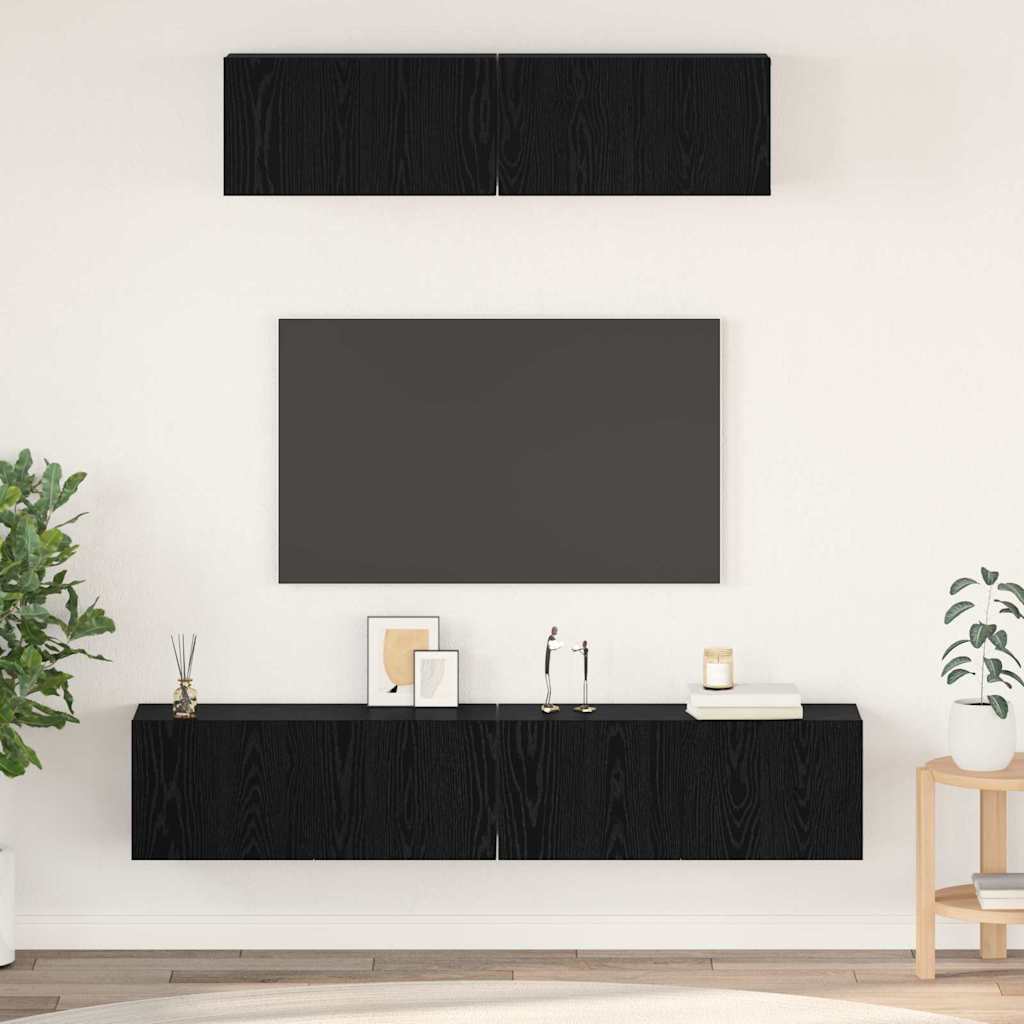 Ensemble meuble TV 4 pc Chêne noir Bois d'ingénierie