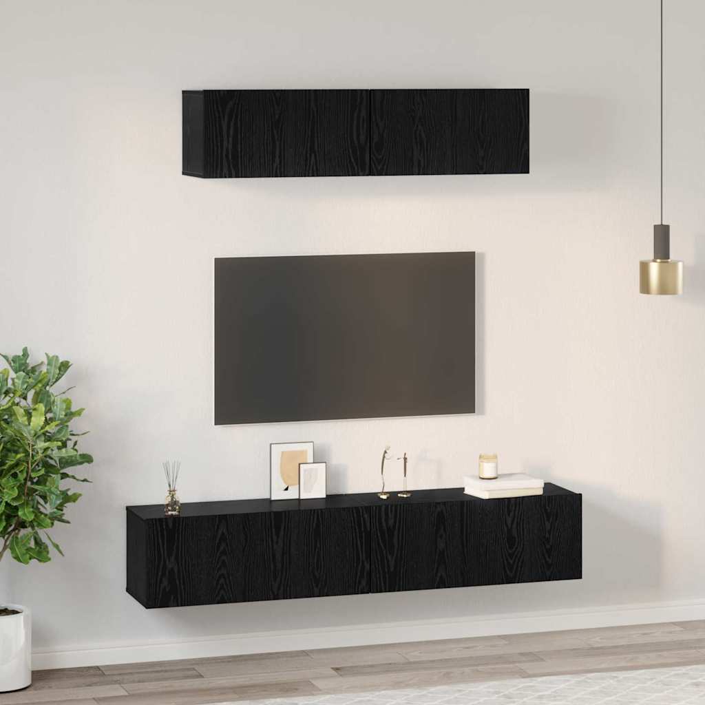 Ensemble meuble TV 4 pc Chêne noir Bois d'ingénierie