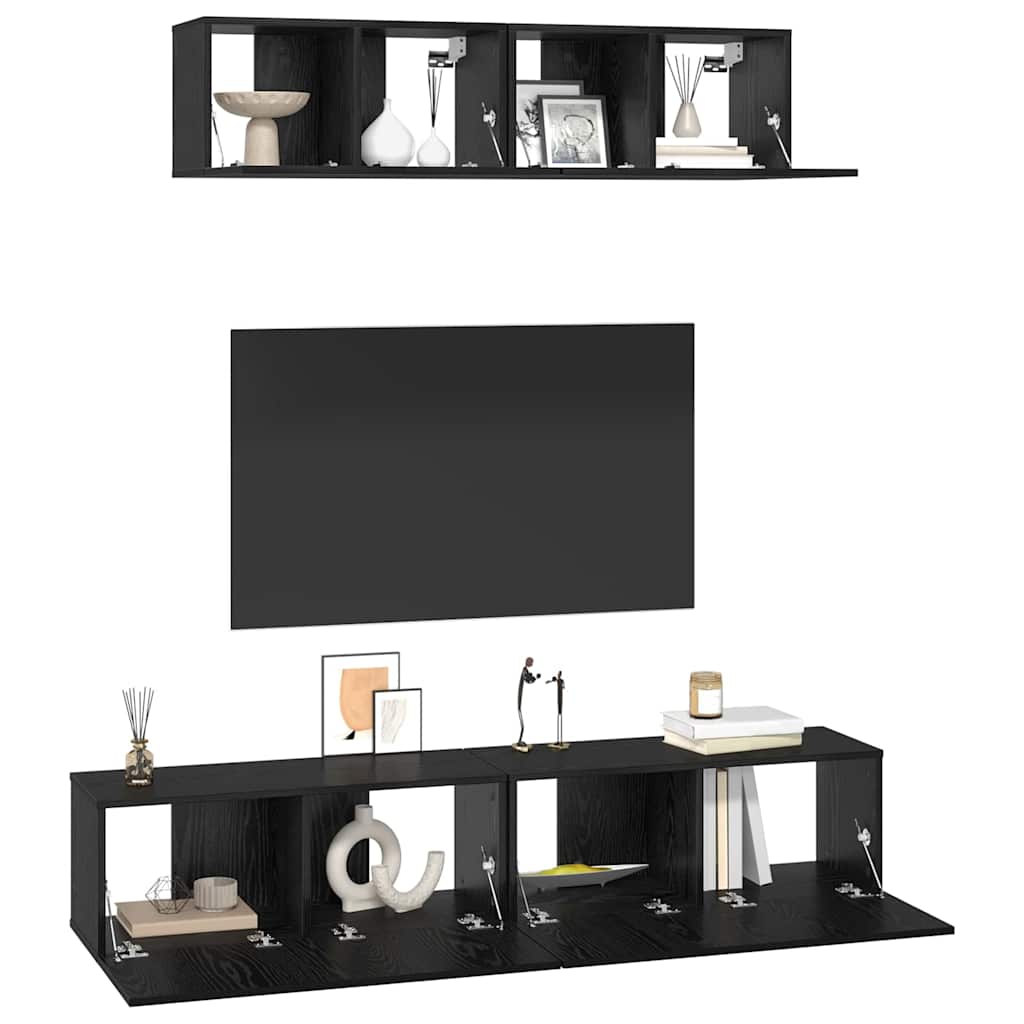 Ensemble meuble TV 4 pc Chêne noir Bois d'ingénierie